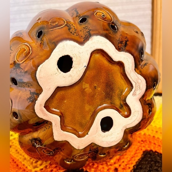 Burnt Orange Ceramic Pumpkin Patch Thanksgiving Halloween Autumn Friendsgiving - Picture 9 of 10